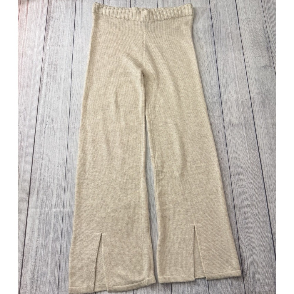 Allfenix Somerset Knit Pants Womens L Beige Front Split Wide Leg NWT